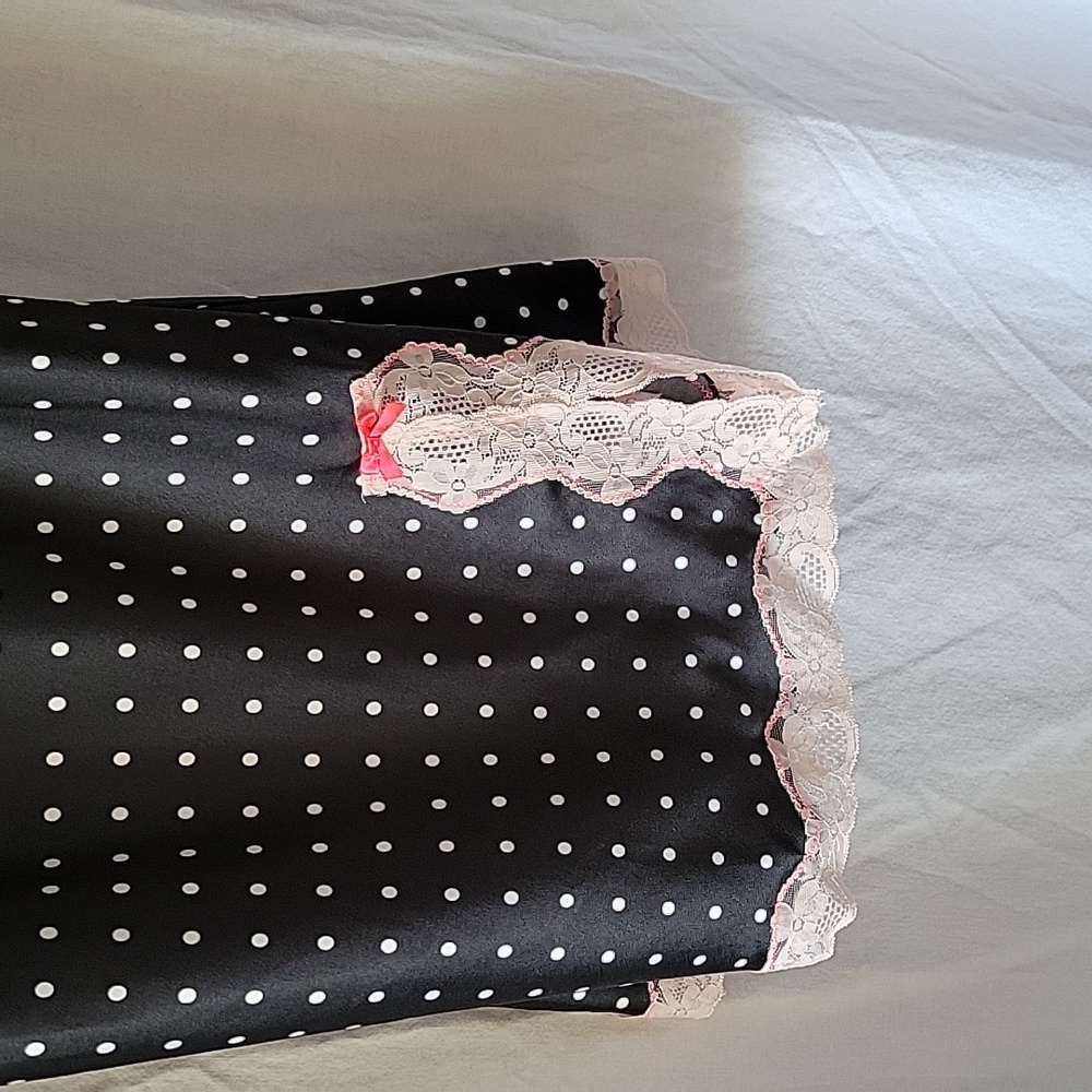 Victoria Secret size Large Black Polka-dot Pink straps lace baby doll - Picture 3 of 8